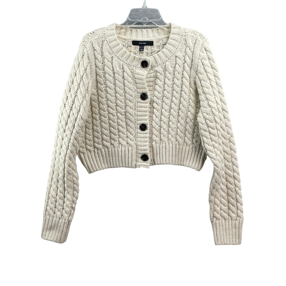 Vero Moda Cardigan Womens XL Cream‎ Cable Knit Cropped Button Front Sweater NEW